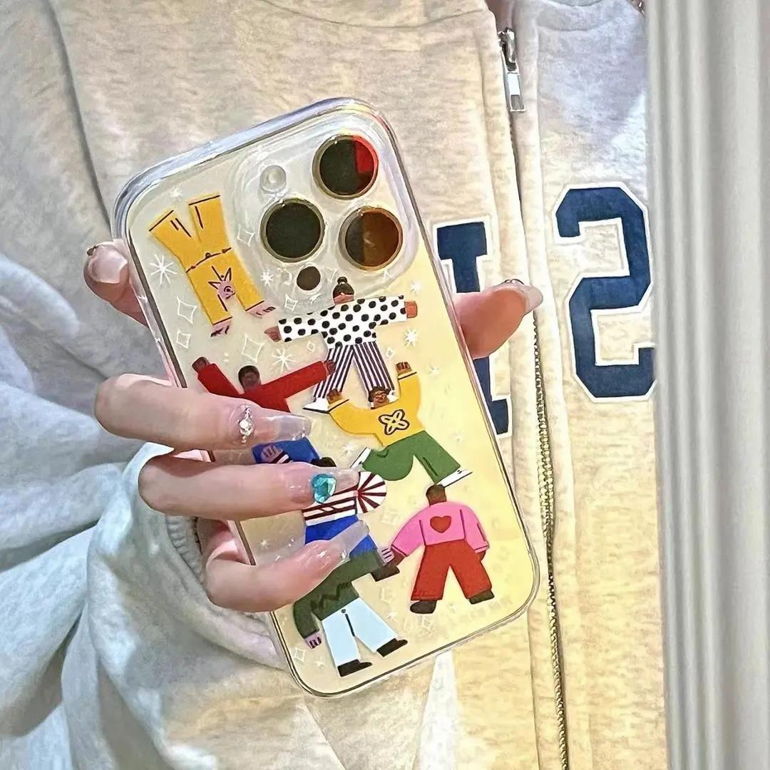 小红书做操卡通人iPhone14手机壳苹果13promax全包12Pro/11女xr壳