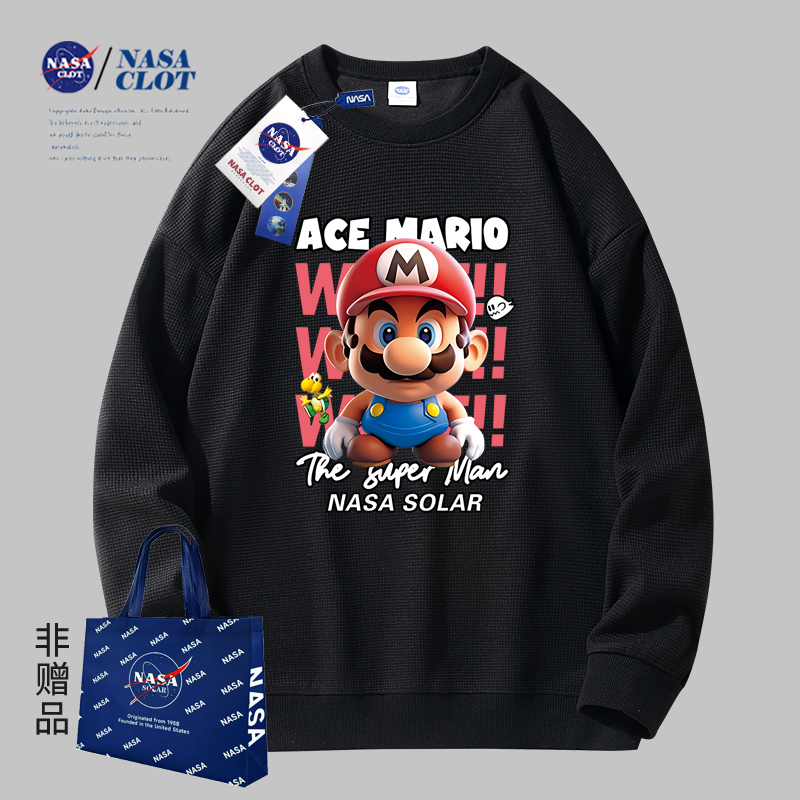 NASA联名卡通印花长袖秋季新款男士休闲运动户外圆领潮牌上衣百搭