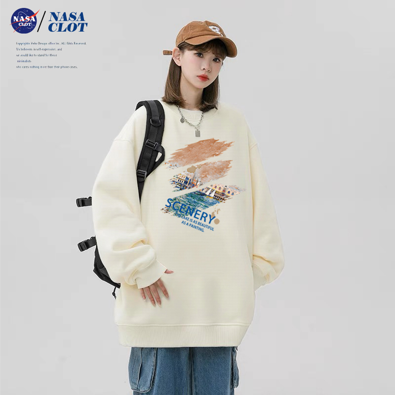 NASA联名2023秋冬时尚新款卡通印花休闲宽松男士百搭潮流圆领卫衣