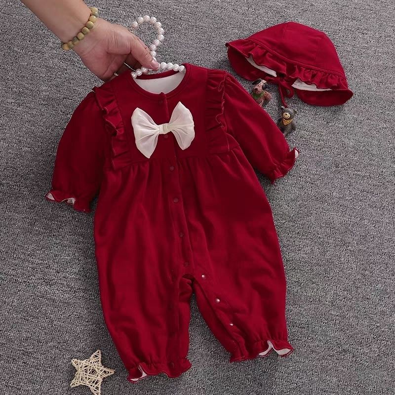 女宝宝冬装新生百天满月婴儿衣服秋冬连体衣套装冬季周岁