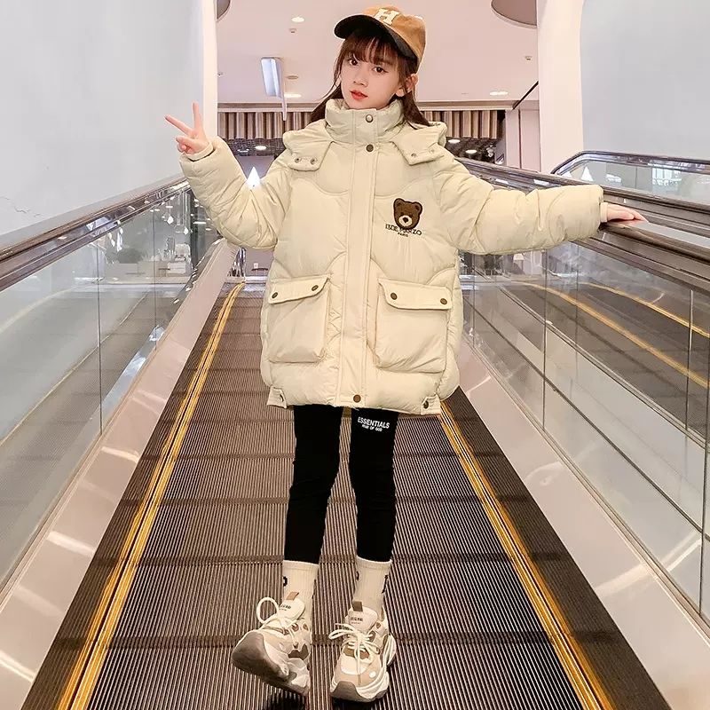 女童冬款棉衣中大童女孩棉服2023新款韩版中长款棉袄加厚