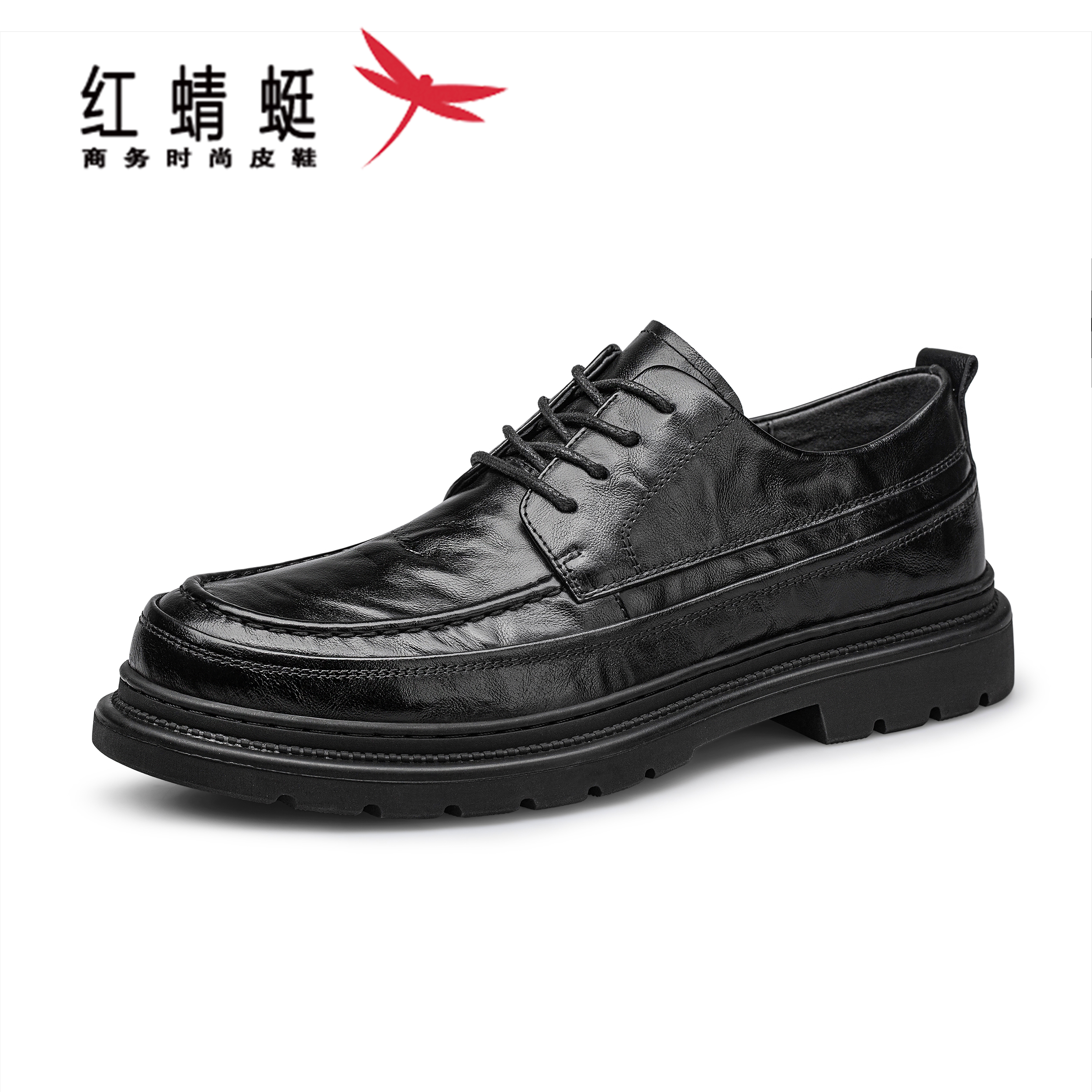 红蜻蜓休闲皮鞋2023秋冬新款休闲商务百搭皮鞋耐磨正装舒适德比鞋