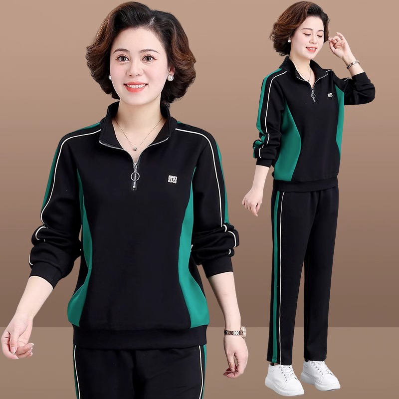 中年妈妈秋装运动服套装女2023新款中老年春秋洋气卫衣休闲两件套
