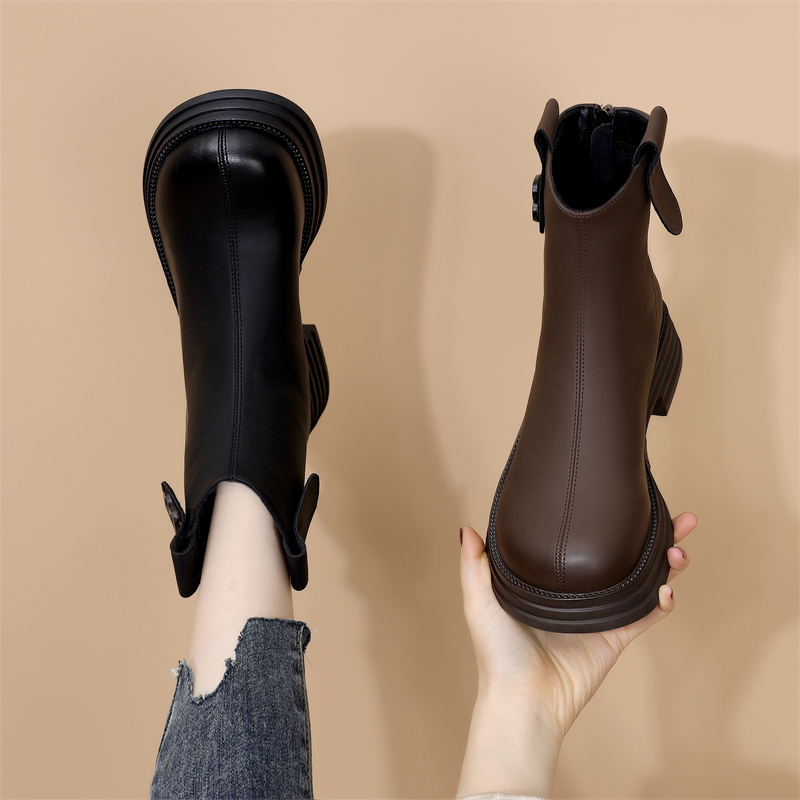 红蜻蜓牌真皮马丁靴女2023年新款秋冬靴子加绒时尚百搭切尔西靴显