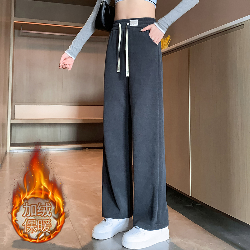 2023新款，欧棉绒复合正超，运动裤女休闲裤冬季加绒阔腿卫裤