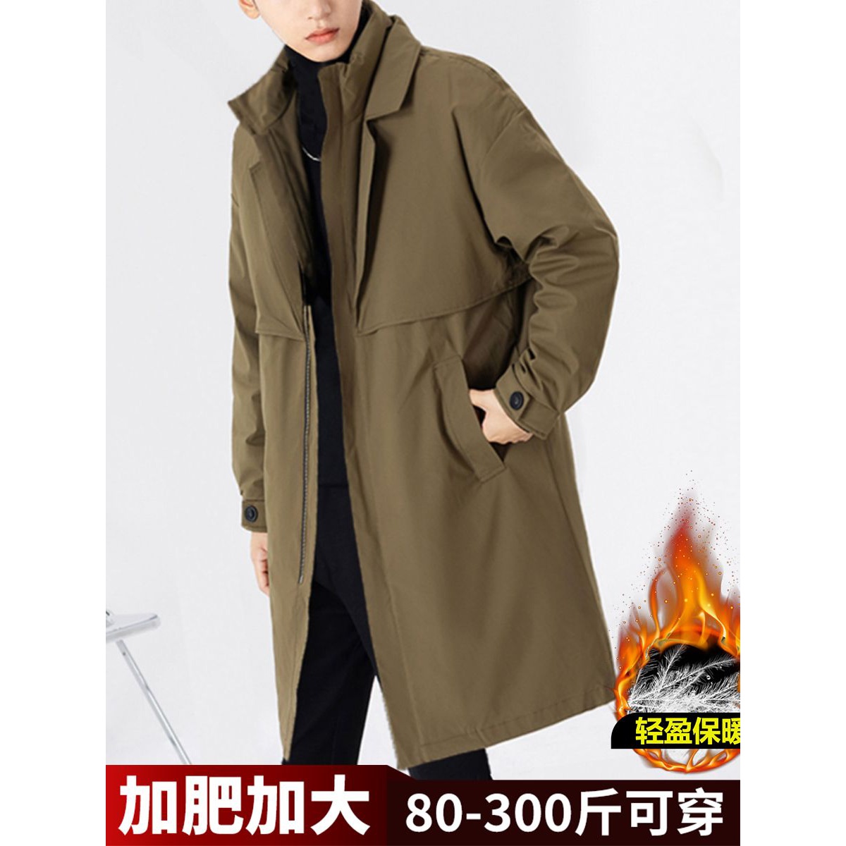 羽绒衣服长款羽绒服冬季新款工装秋冬男中长款双层领羽绒服韩系痞