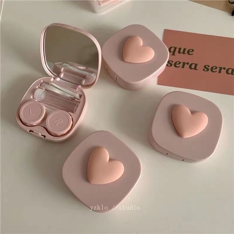 粉色桃心立体高级感美瞳盒少女可爱马卡龙色隐形眼镜盒伴侣盒