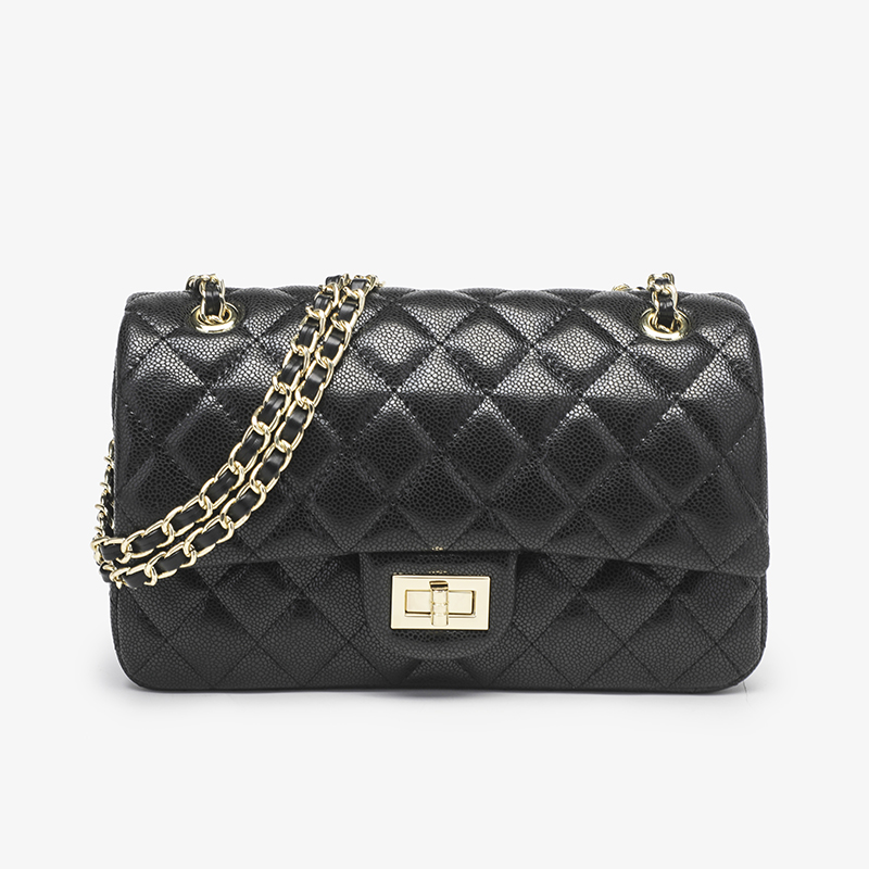 全新未使用 DIEO 小香风新款菱格方扣链条包单肩斜跨包黑色D05-