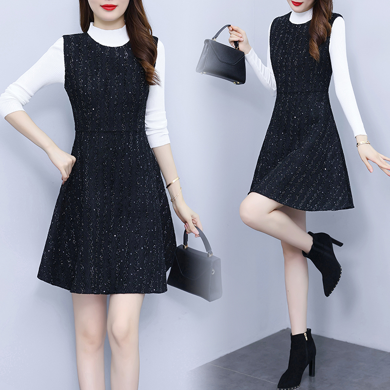 妈妈装马甲裙女中长款无袖打底连衣裙新款秋冬气质收腰毛呢背心裙