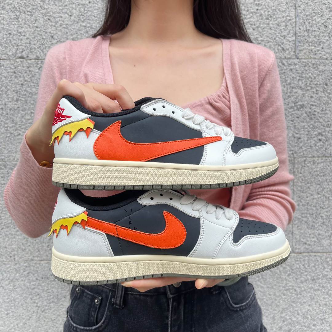 Nike/耐克 AJ1 LOW 火焰倒钩男女鞋运动休闲鞋百搭低帮【定制球鞋】