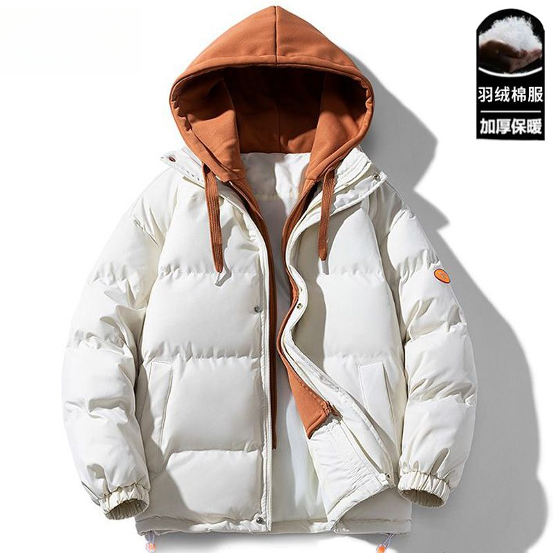 集团品牌男女冬季新款棉服羽绒服假两件连帽加厚保暖棉衣
