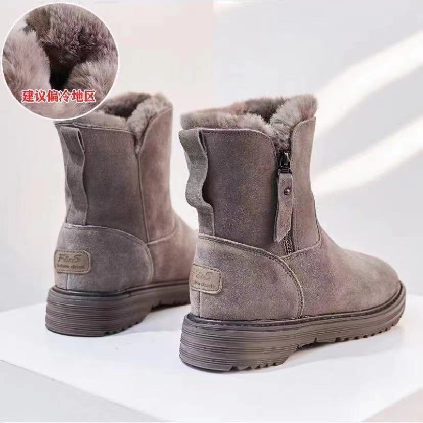 卓诗尼沿荐兔毛雪地靴女冬2023年皮毛一体冬季加绒加厚保暖棉鞋掌