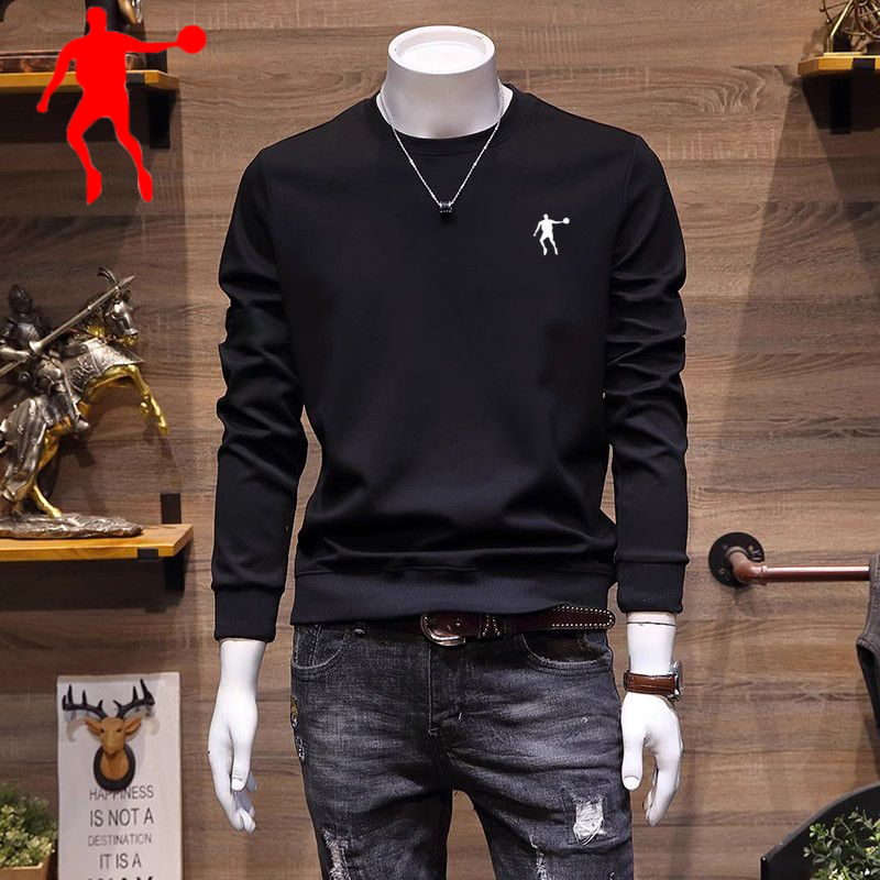 乔丹秋冬季100%纯棉卫衣男士加绒保暖圆领长袖休闲运动宽松打底衫