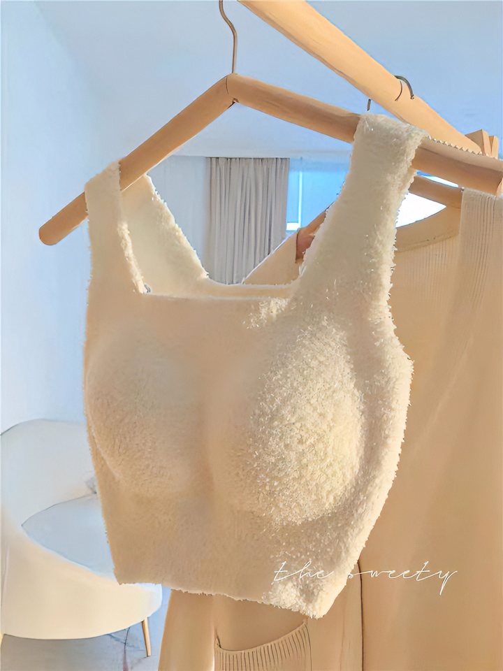 暖茸茸小羊~秋冬保暖背心女厚款文胸一体式少女冬季毛绒内衣女bra