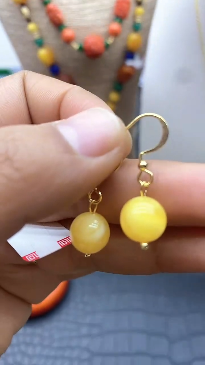 【闪购商品】蜜蜡耳饰14K金镶嵌A01