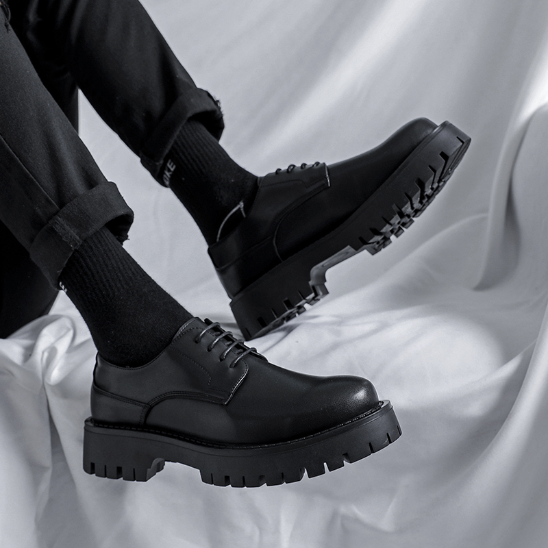 皮鞋男士秋冬休闲内增高软底英伦风厚底黑色商务正装韩版德比鞋
