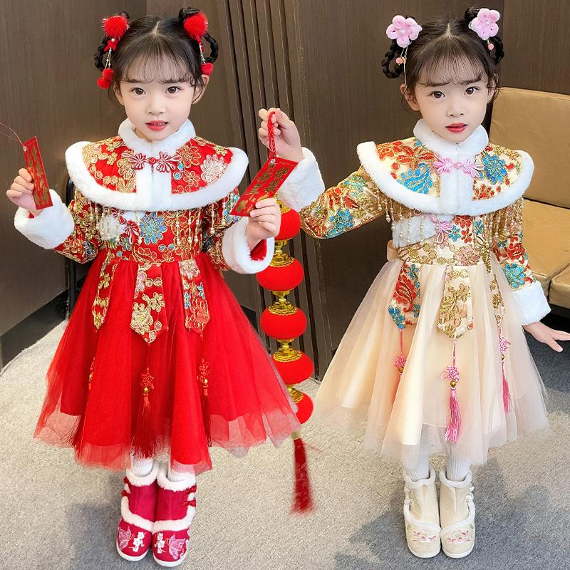 【拜年服】女童汉服连衣裙冬款加绒加厚公主裙儿童中国风唐装旗袍