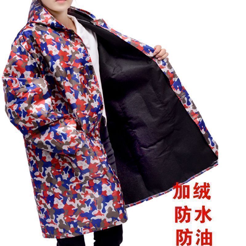 加绒加厚防水罩衣防油时尚大褂工作服女干活加绒冬季加厚女中长款