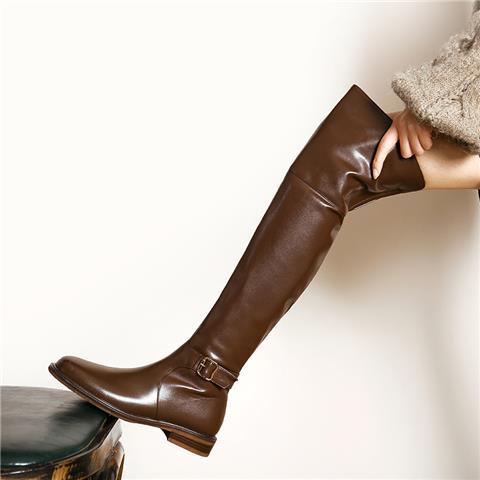 2023秋冬新款瘦腿过膝长靴女低跟平底黑色高筒秋冬季单靴加绒骑士