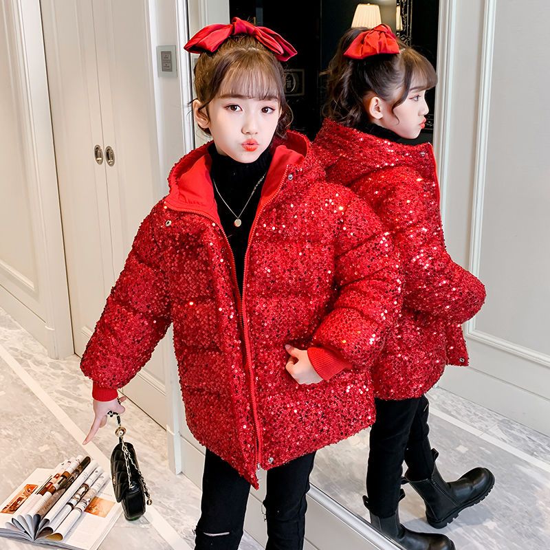 女童棉衣2024新款童装冬装洋气加厚外套炫彩棉袄