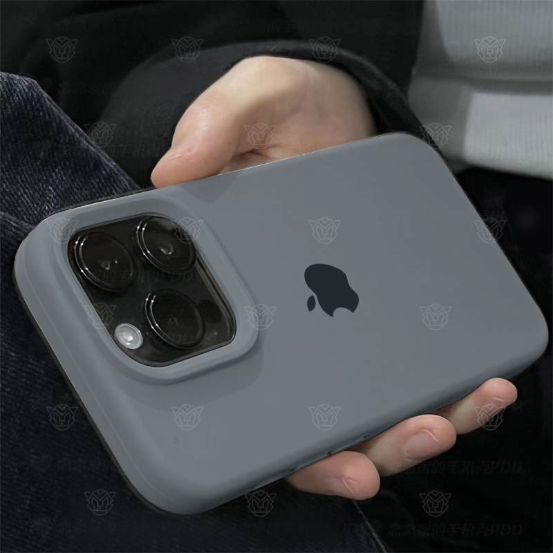 ins碳灰色液态硅胶手机壳iphone15promax大孔14/13/12/11防摔x/xs