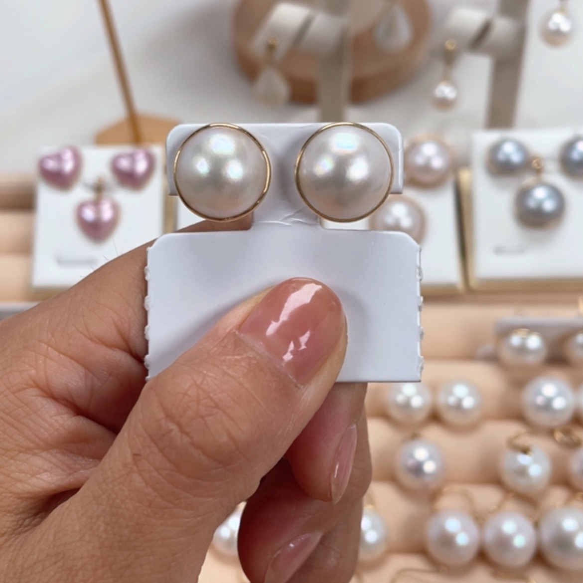 【闪购商品】拼合珍珠（马贝珠）耳饰18K金镶嵌13-14