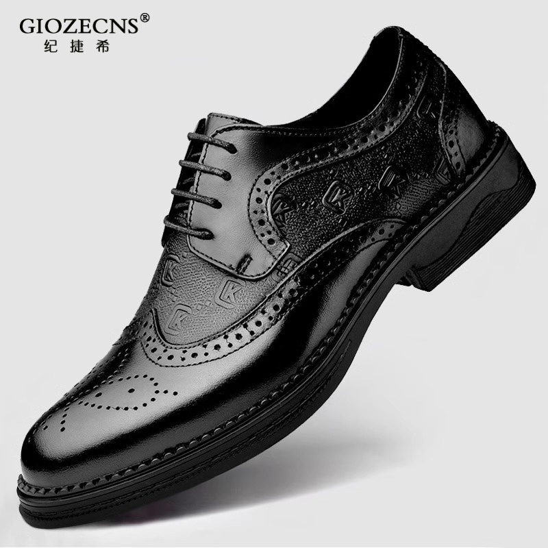GIOZECNS/纪捷希 轻奢高档皮鞋男春秋季牛皮商务正装透气系带休闲