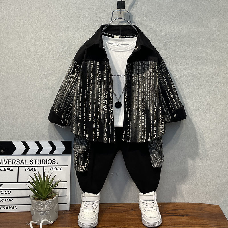 男童春装套装洋气儿童春秋休闲衣服男孩韩版新款衬衫两件套潮