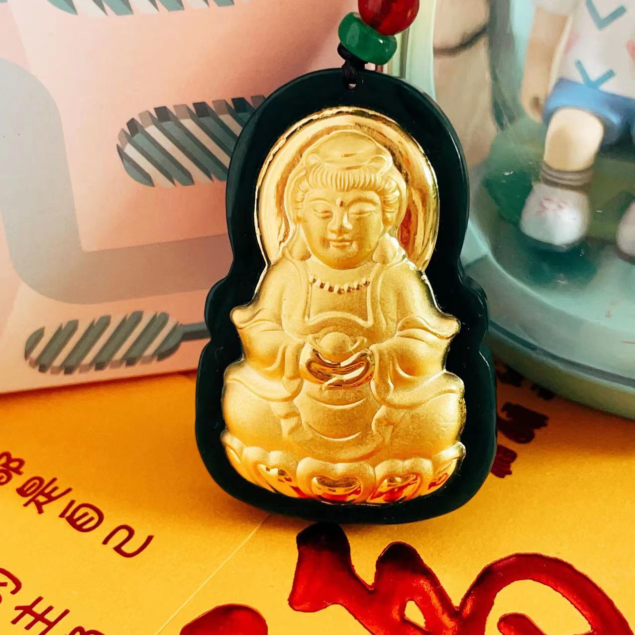 丰/郑/H54足金999和田玉精美时尚经典观音吊坠（证书+礼盒+包邮）