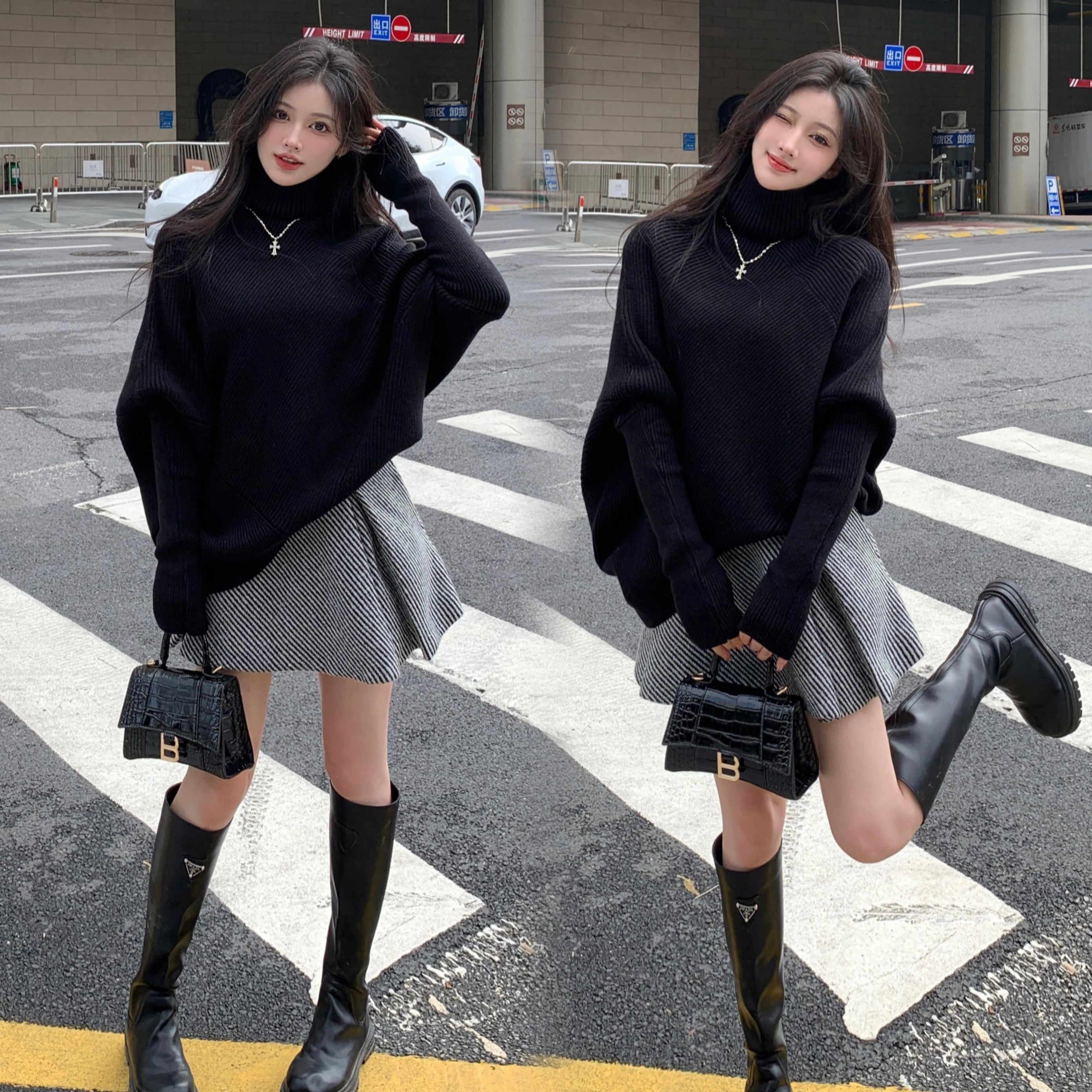 秋冬大码女装新款微胖mm御姐名媛洋气显瘦毛衣裙子两件套装宽松