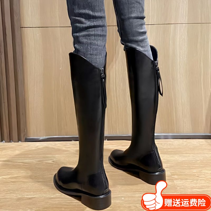 潮牌长筒靴女2023秋冬新款百搭加绒高筒靴子爆款瘦瘦长靴子女