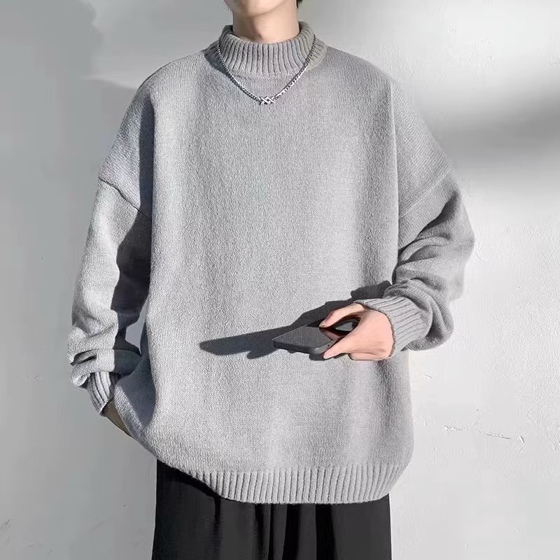 加厚爆款杏色韩版毛衣男感秋冬软糯圆领打底衫大码针织外套长袖衣