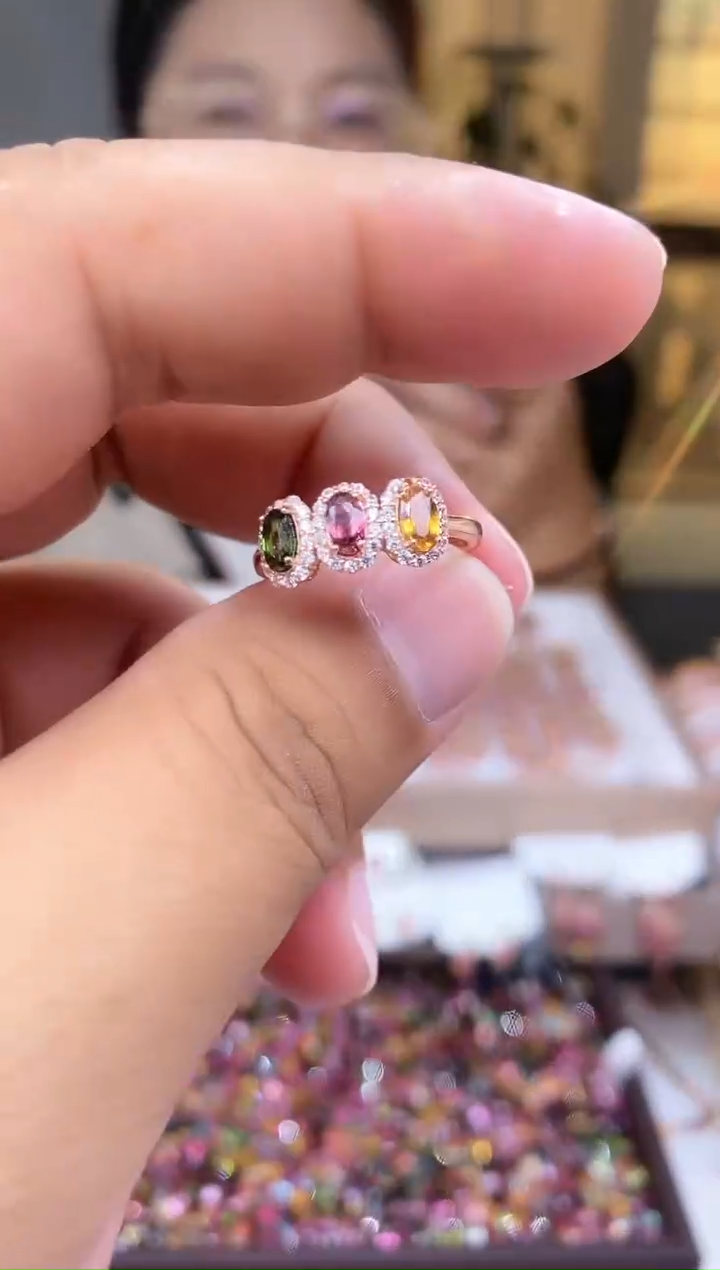 【闪购商品】碧玺戒指银S925镶嵌5