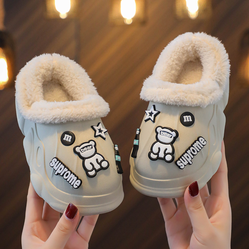 ABCYEEFEVA无味儿童棉拖鞋包头防水防滑软底亲子情侣室外卡通熊