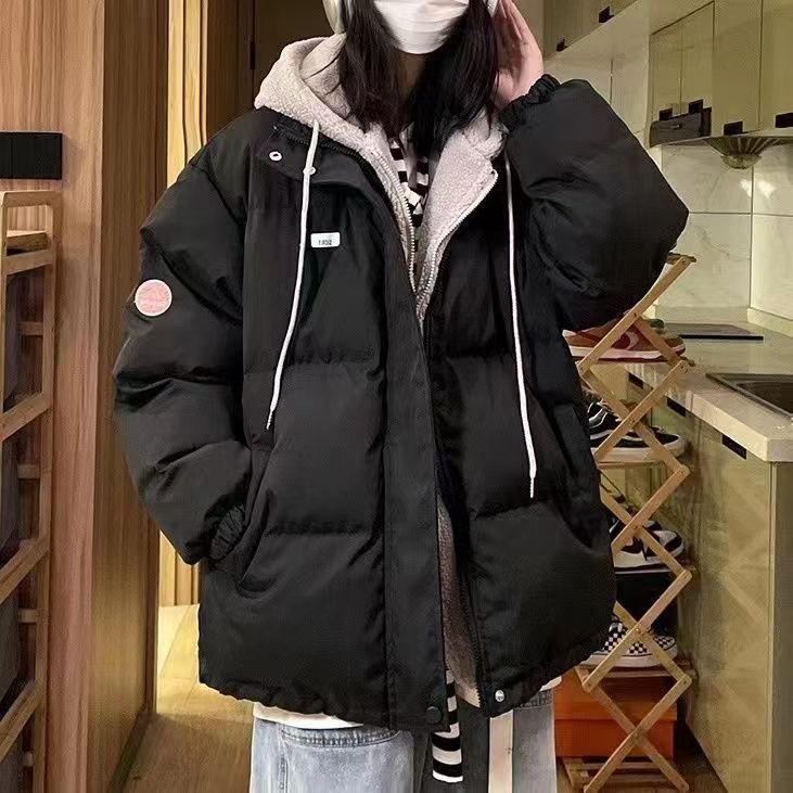 雅鹿假两件羽绒服女韩系宽松休闲连帽棉衣潮港风加厚保暖冬