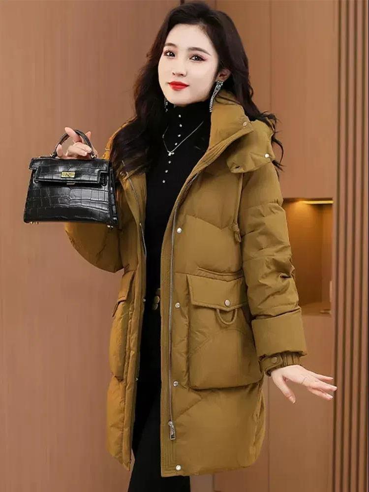 雅鹿中长款羽绒羽绒服女宽松加厚妈妈棉衣2023新款冬季小个子上档