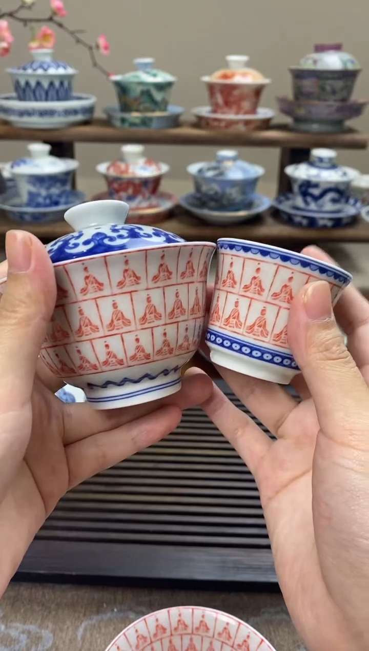 【闪购商品】陶瓷千佛二才盖碗+小马蹄杯