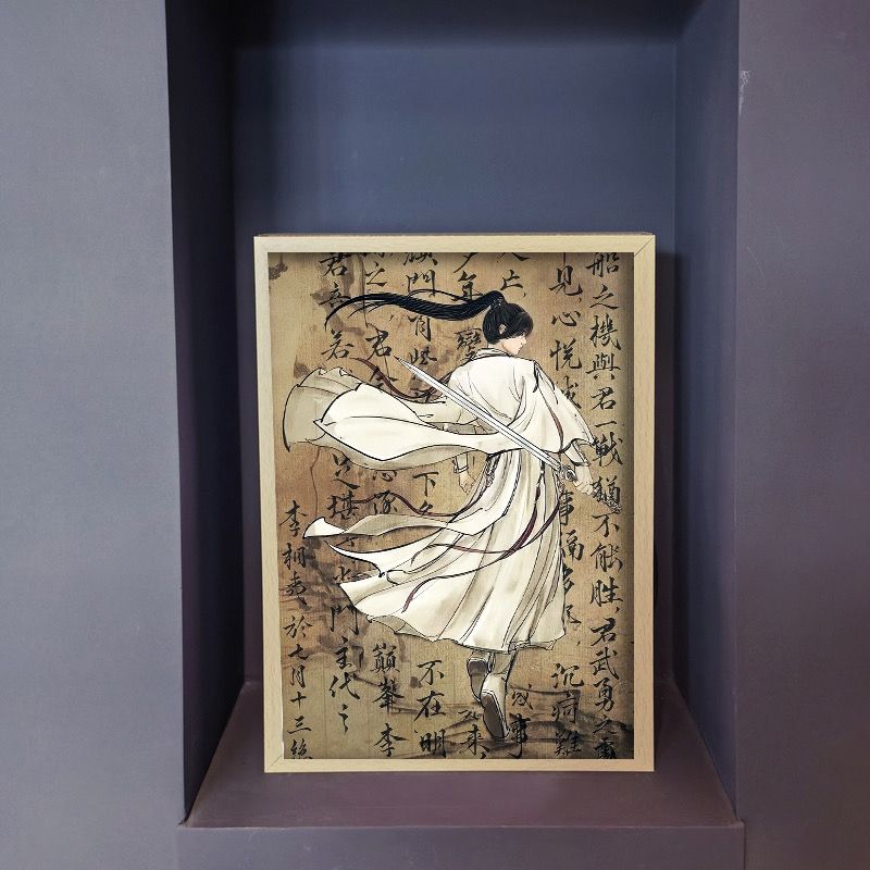 花莲楼】老莲花画像古风灯光画线条发光画装饰画充电式led小夜灯_智能