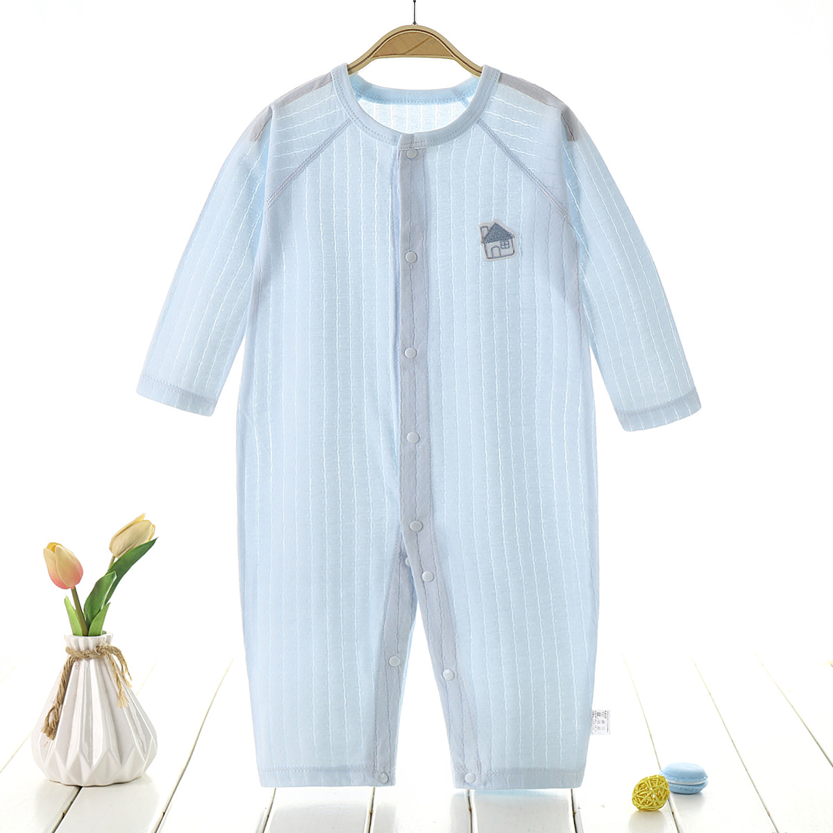 婴儿连体衣服夏  新生幼儿睡衣 宝宝男女夏季薄款空调服春秋长爬