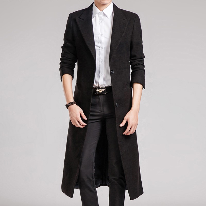 男士冬季毛呢长款英伦加厚风衣外套帅气超长过膝修身韩版呢子大衣