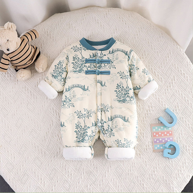 婴儿冬款连体衣无骨服宝宝中国风衣服秋冬外出保暖哈