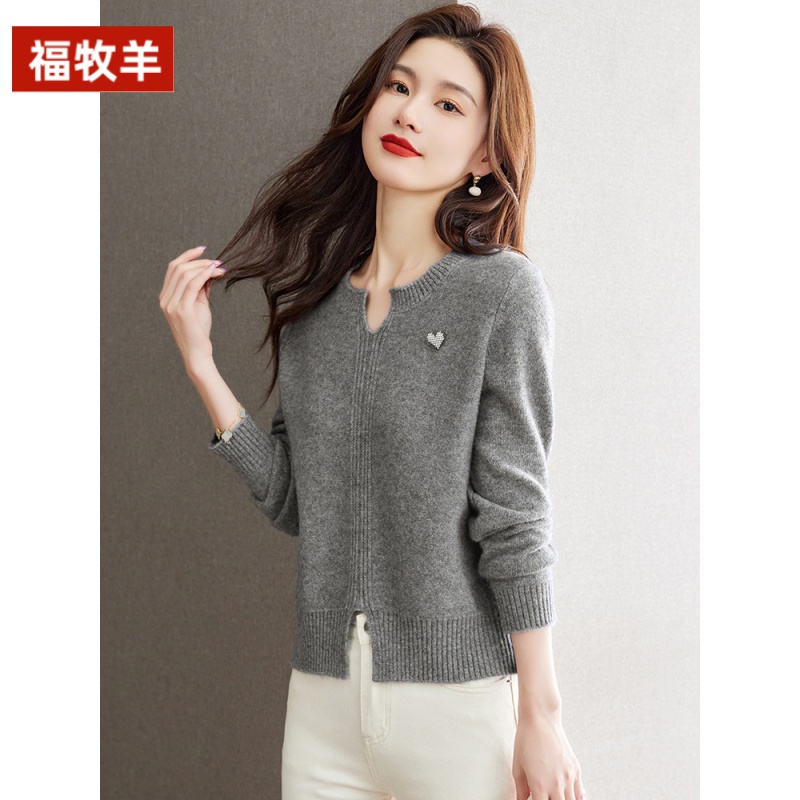 福牧羊低圆领毛衣女秋冬冬季内搭短款上衣时尚小个子针织打底衫