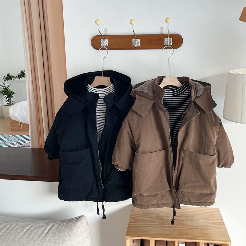 男童加绒保暖棉衣冬装仿兔毛派克棉服男女童韩版一件过冬加棉外套