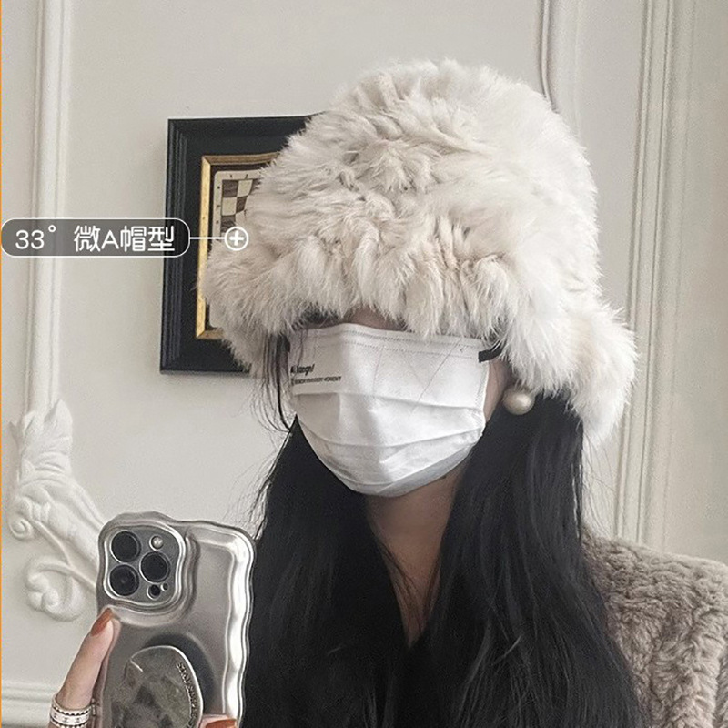 【小扬哥甄选】兔毛帽子女毛毛秋冬川西长白山雪景帽拍照毛线帽皮