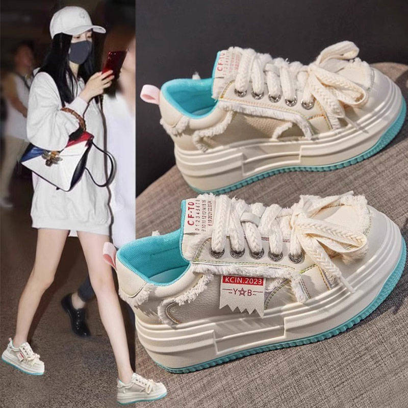 超火小白鞋女2023秋季新款爆款厚底增高松糕小个子运动休闲乞丐鞋