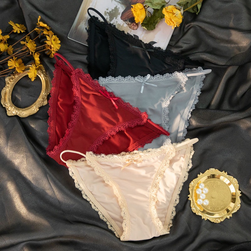 女士内裤女款性感冰丝低腰蕾丝纯棉裆个性蝴蝶结三角短裤无痕内裤
