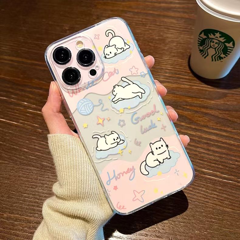 戏水猫咪苹果15ProMax手机壳iPhone14可爱13全包12防摔11软壳X女8