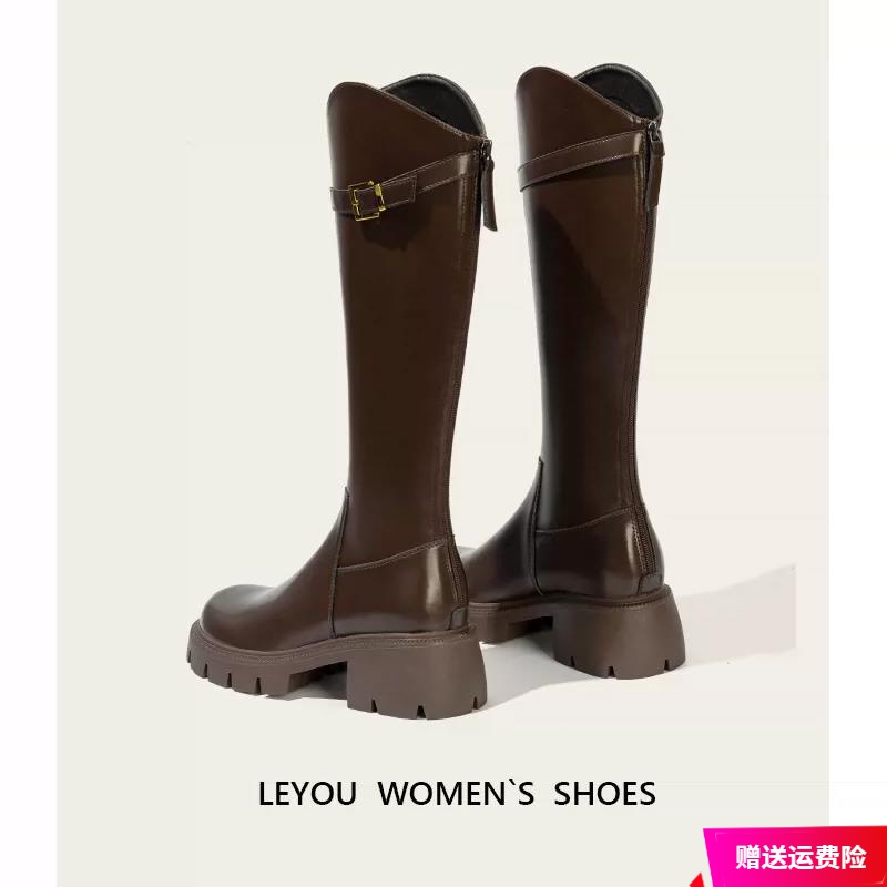 红蜻蜓牌小个子长筒靴女2023新款秋冬加绒增高高筒粗跟骑士长筒靴