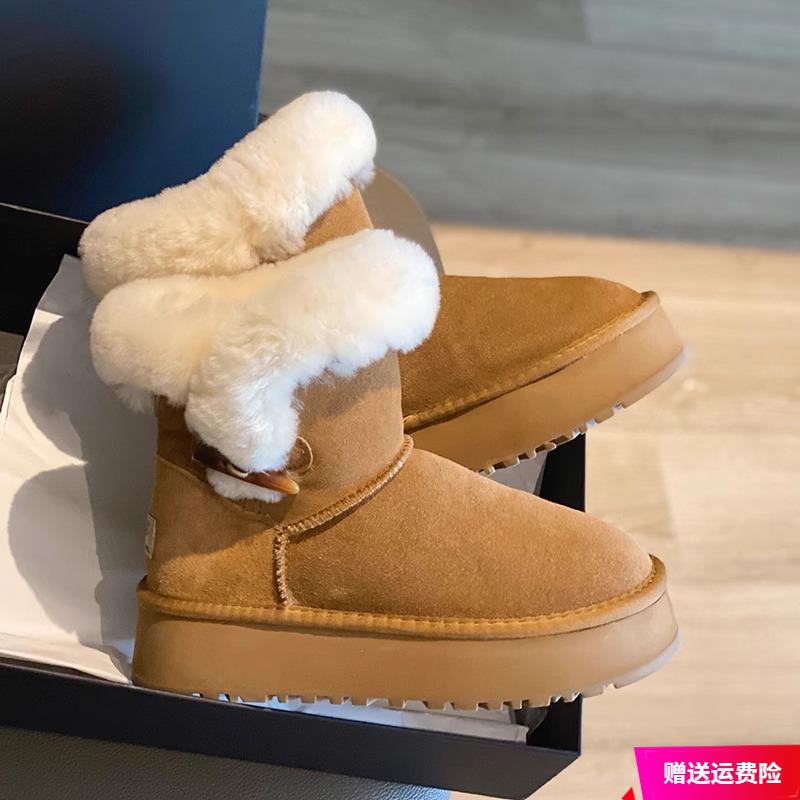红蜻蜓牌雪地靴女2023新款女冬季加绒加厚网红厚底增高保暖棉鞋潮