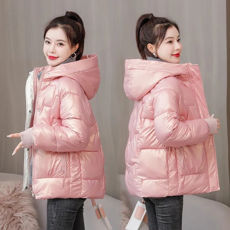 爆款新款羽绒羽绒服女短款免洗亮面羽绒衣连帽韩版宽松加厚小羽同